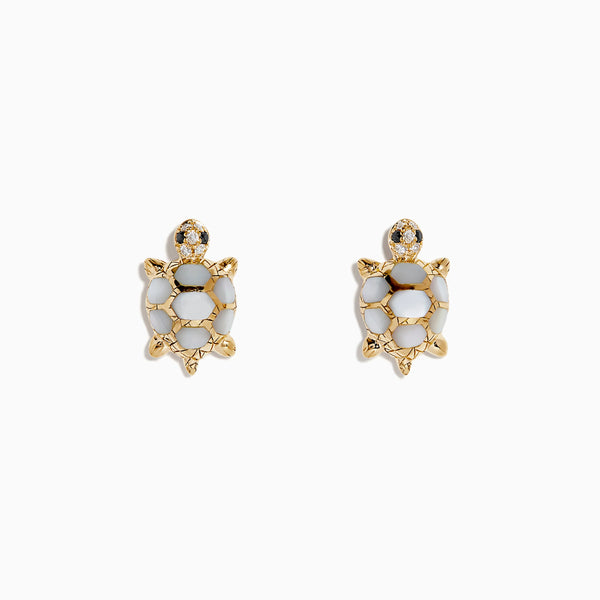 EFFY 14K Yellow Gold Diamond and Mother of Pearl Turtle Stud Earrings