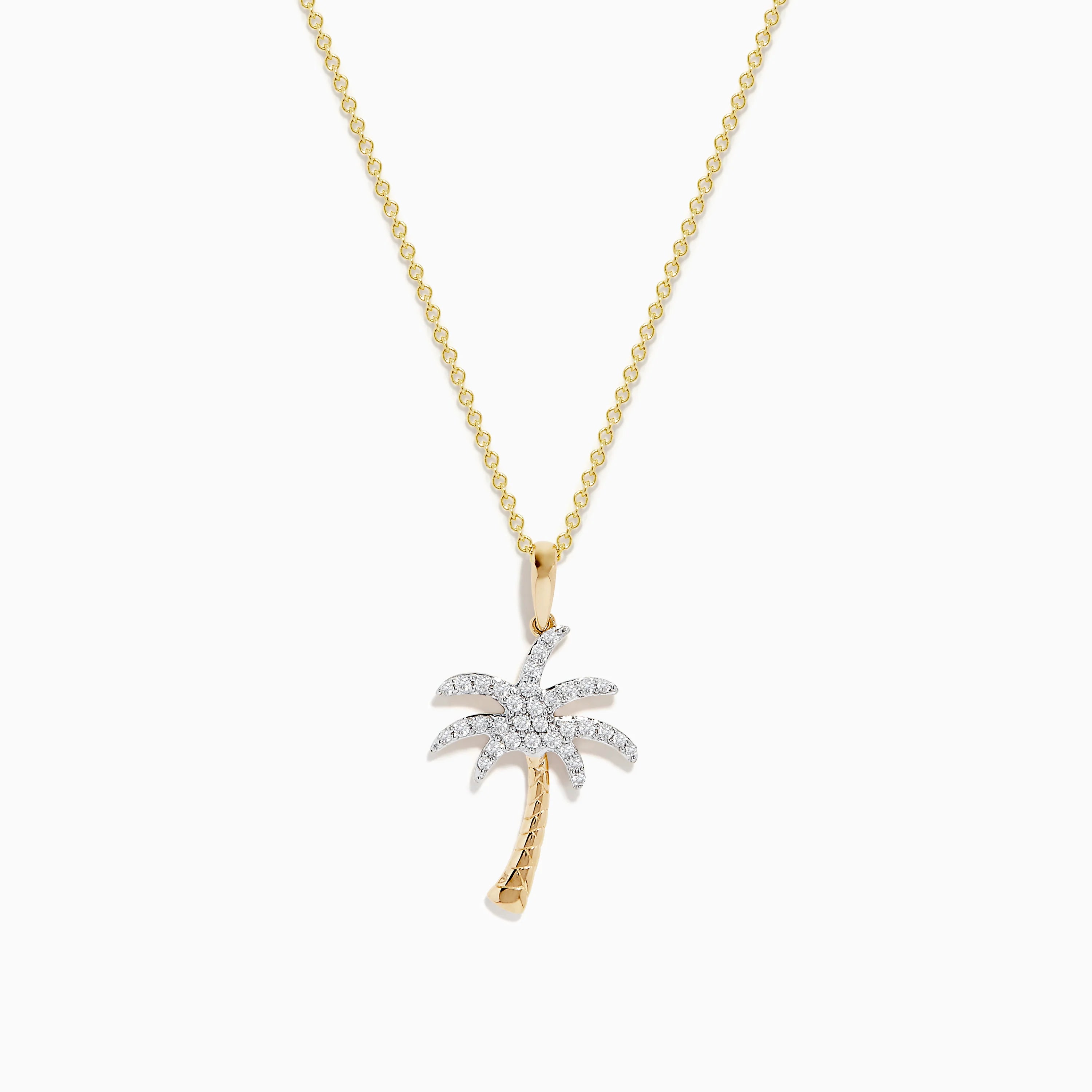 Effy 14K Yellow Gold 1/10 CT. Diamond Palm Tree Pendant Necklace