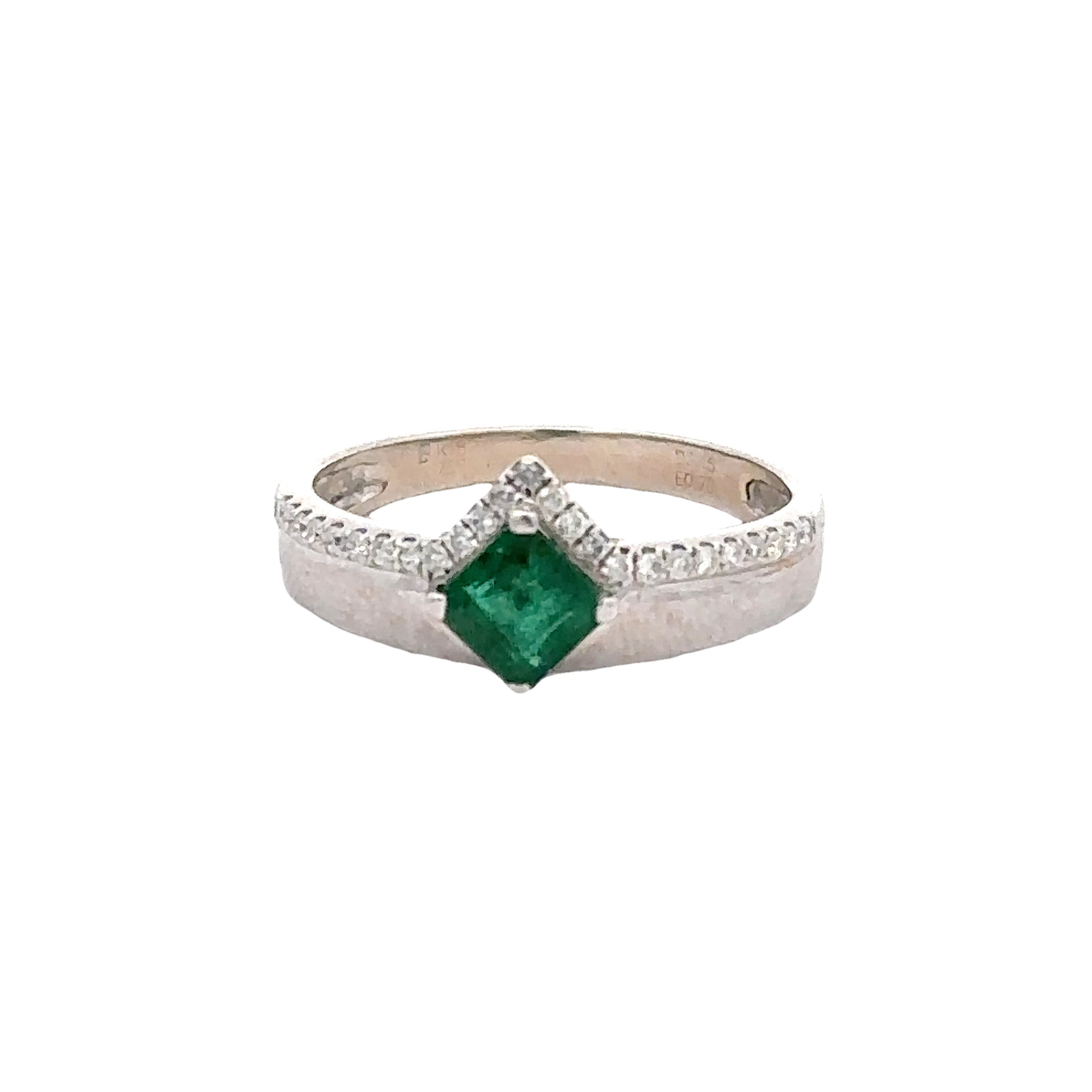 Estate Collection: 14K White Gold Emerald & Diamond Ring