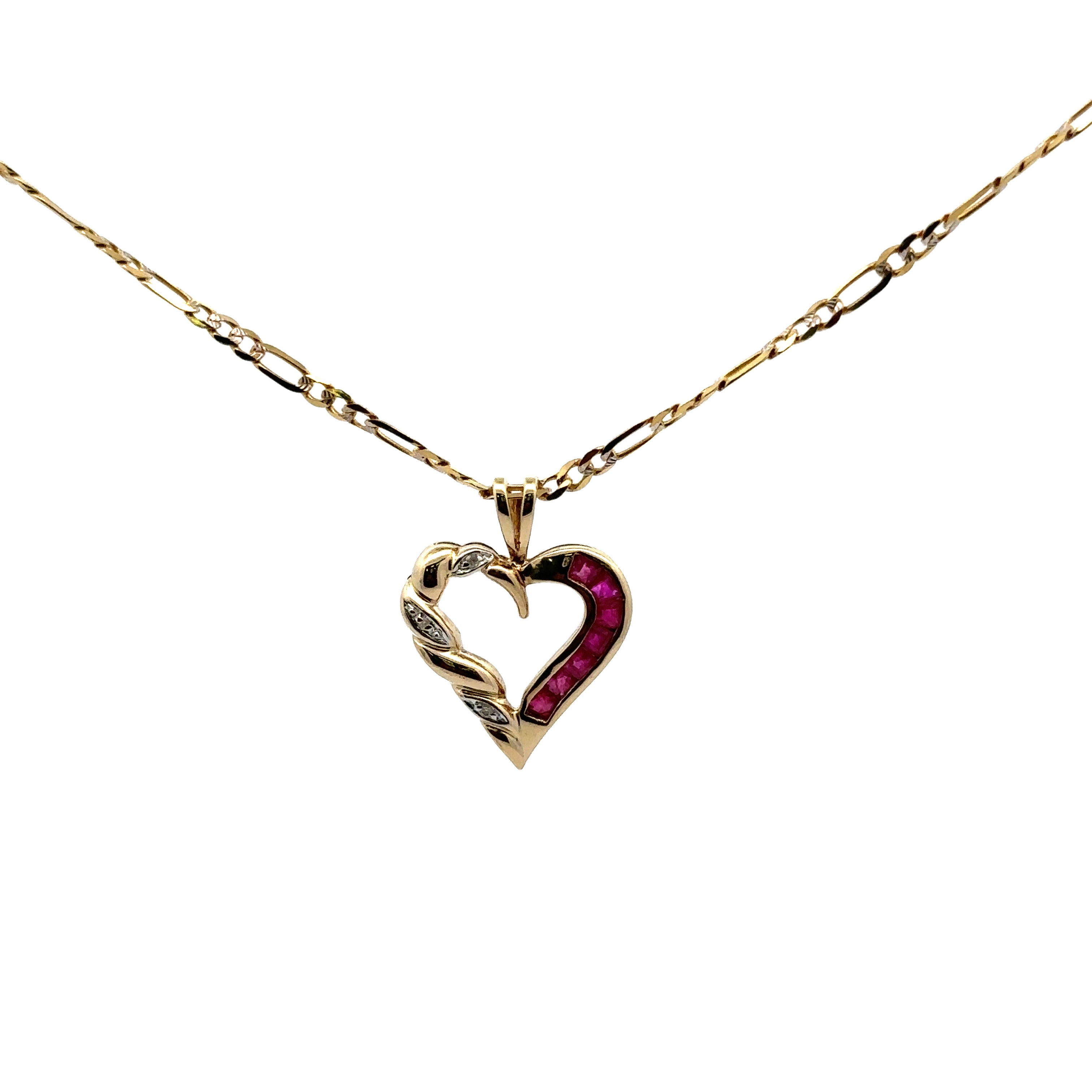 Estate Collection: 10K Yellow Gold Ruby & Diamond Heart Pendant Necklace