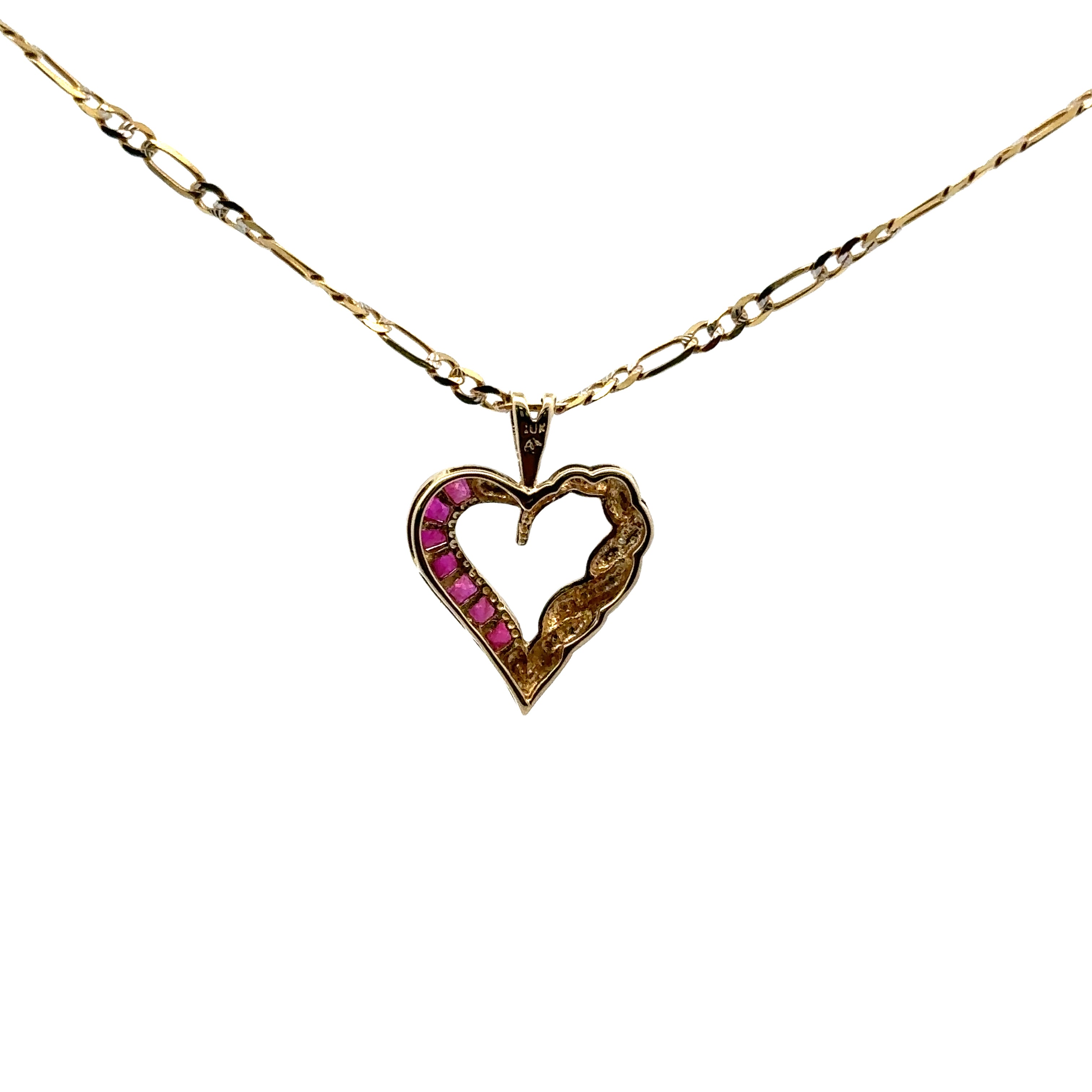 Estate Collection: 10K Yellow Gold Ruby & Diamond Heart Pendant Necklace