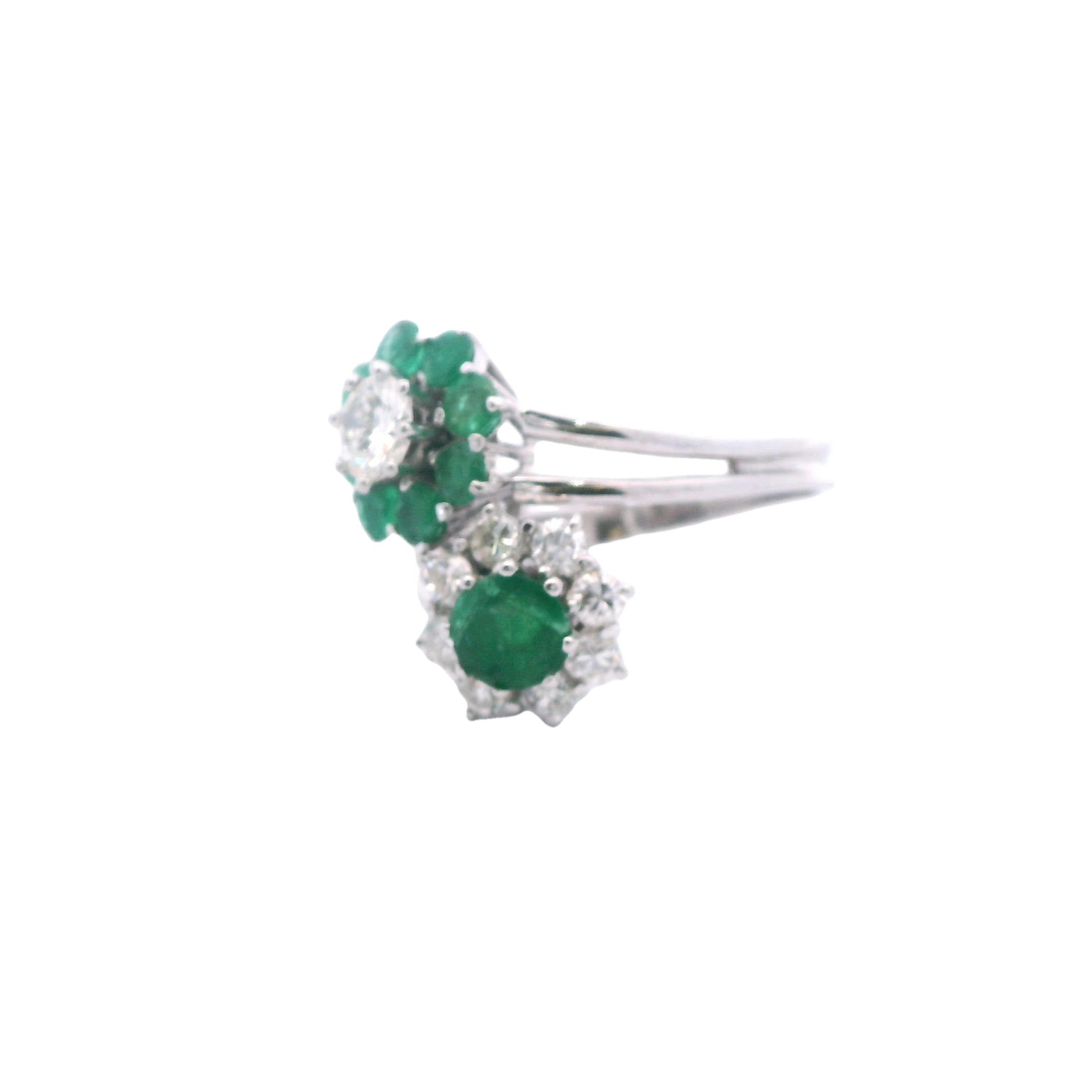 Estate Collection: 18K White Gold Emerald & Diamond Vintage Flower Ring