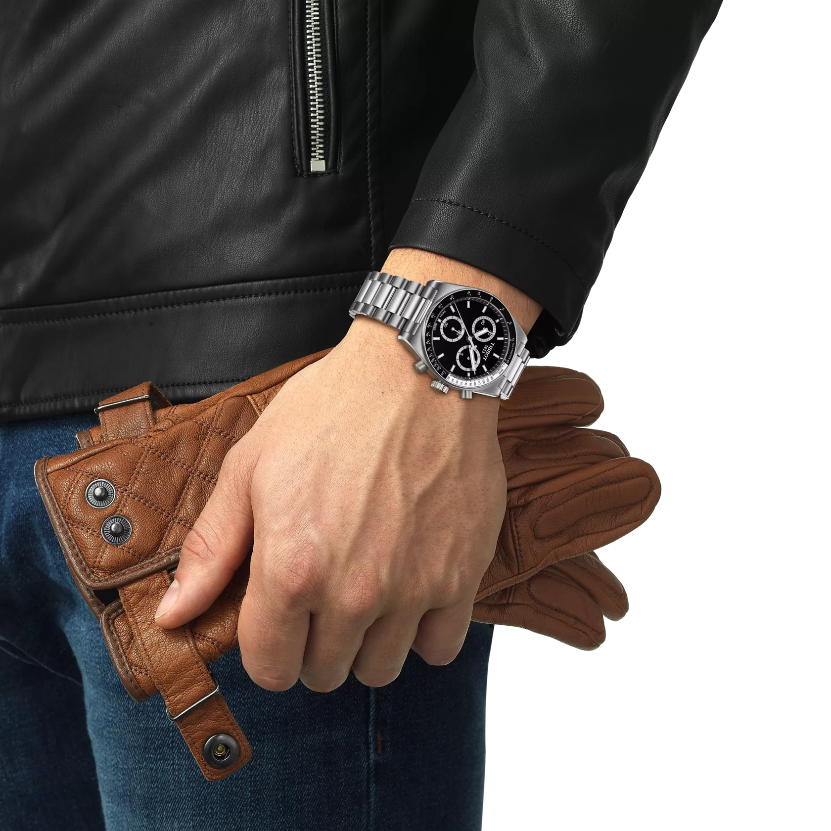 Tissot PR516 40mm Men's Sport Stainless Chronograph Quartz Silver Dial Black Face Watch