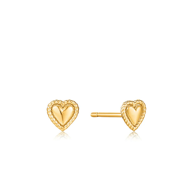 Gold Rope Heart Studs Earrings