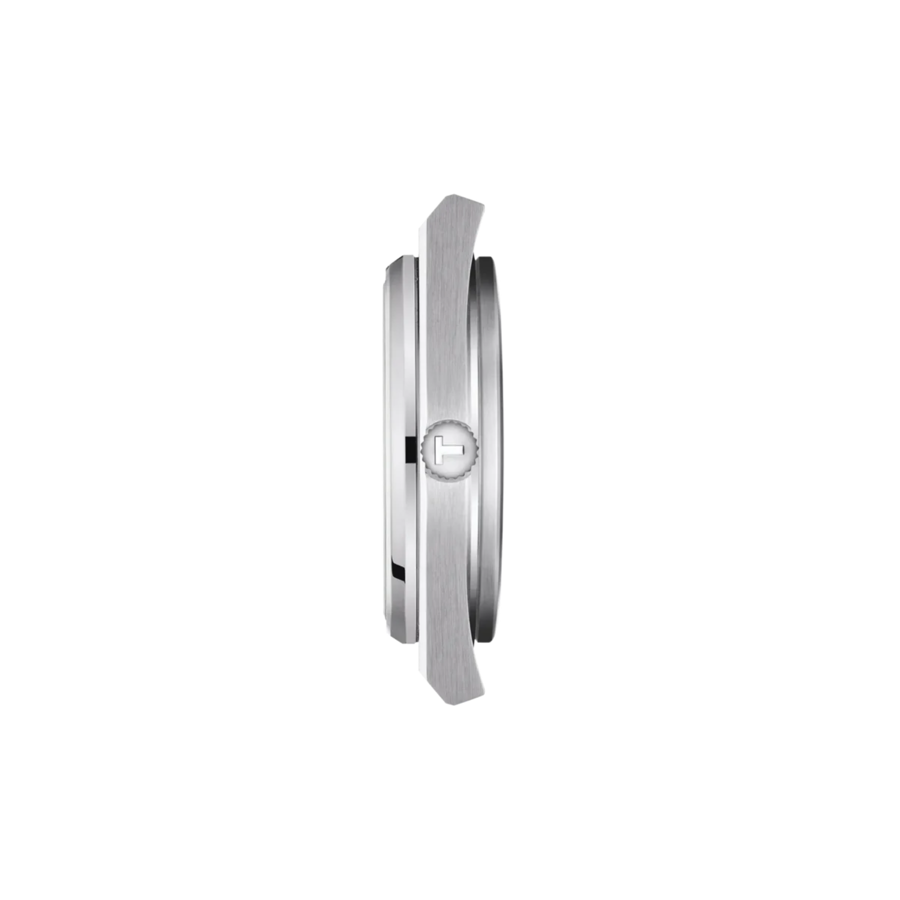 A slim silver-toned watch shown in a side profile view against a solid white background.