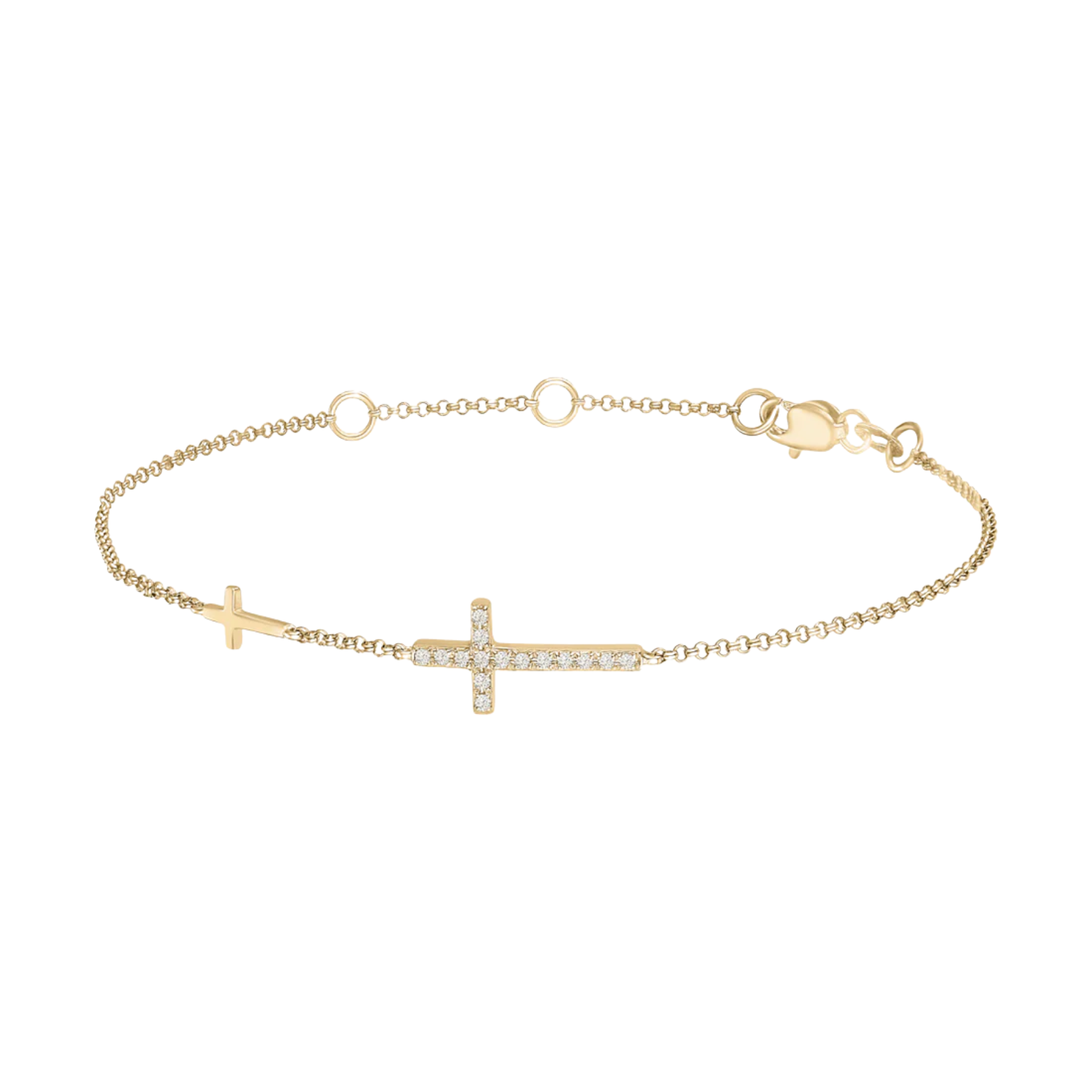 14K Yellow Gold .06CTW. Natural Diamond Double Cross Link Bracelet
