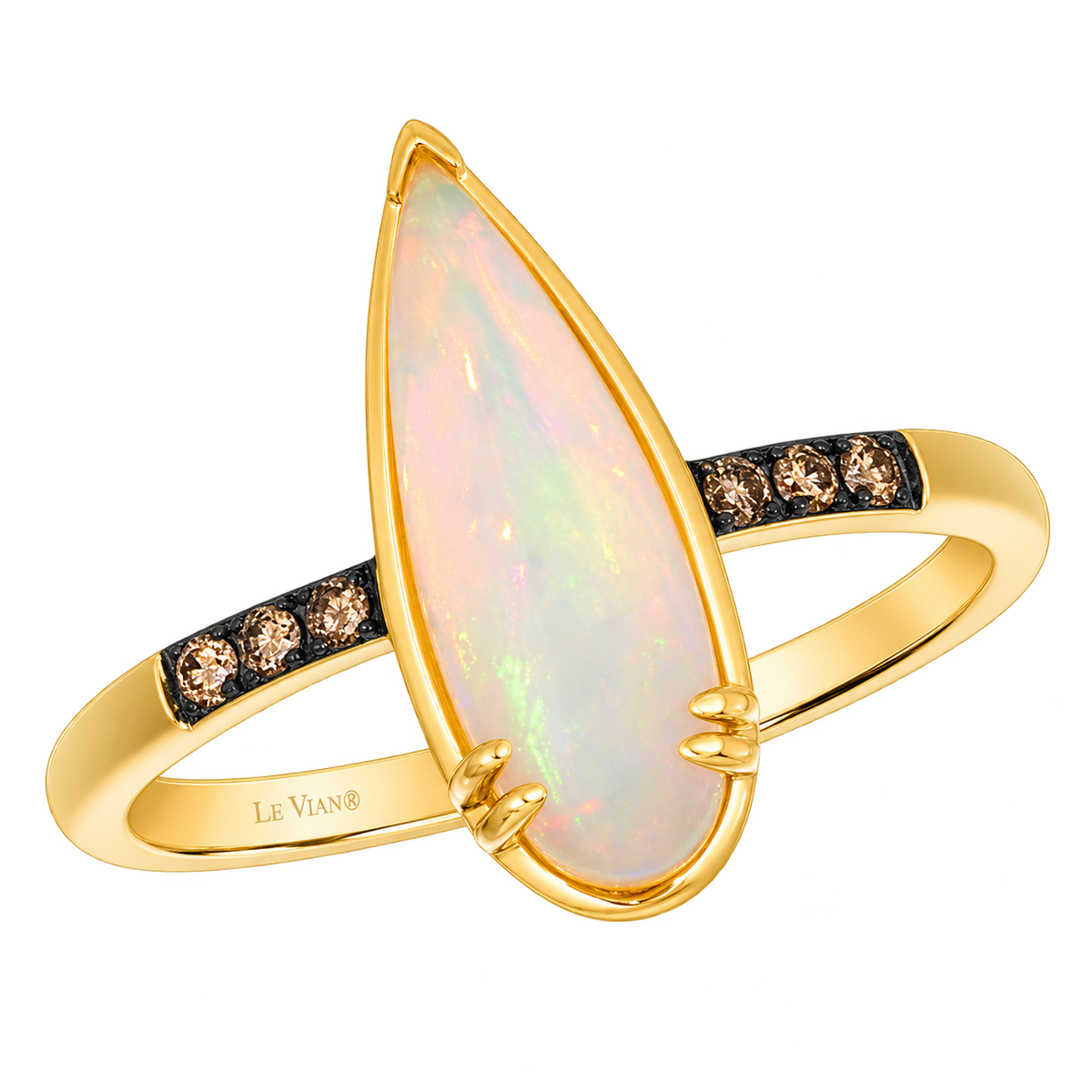 Le Vian U-BVYI 1 ring in 14K Honey Gold with a pear-shaped 1.00 CTW Neopolitan Opal and 0.07 CTW Chocolate Diamonds.
