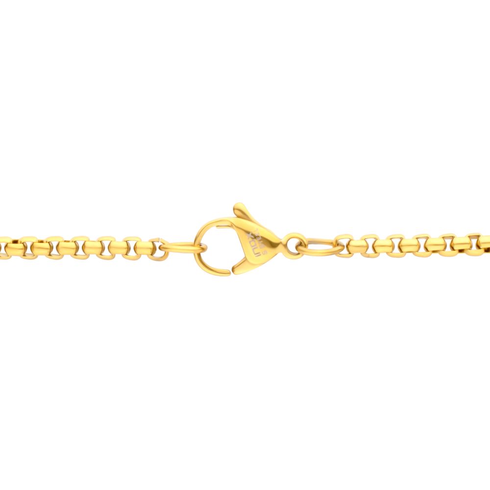 INOX IP-Gold-Plated Matte Finish Black Onyx Stone Inlay with Lab-Grown Diamond Cross Drop Pendant 22" Necklace