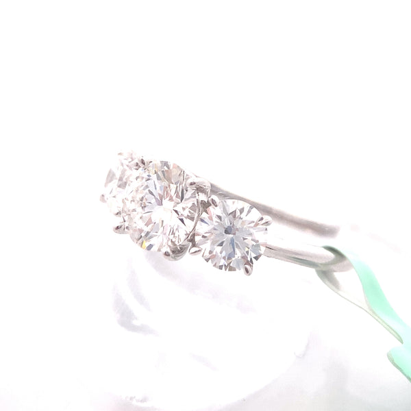 14K White Gold CERTIFIED "Elaine" 3CT. Lab-Grown Diamond 3-Stone Engagement Ring