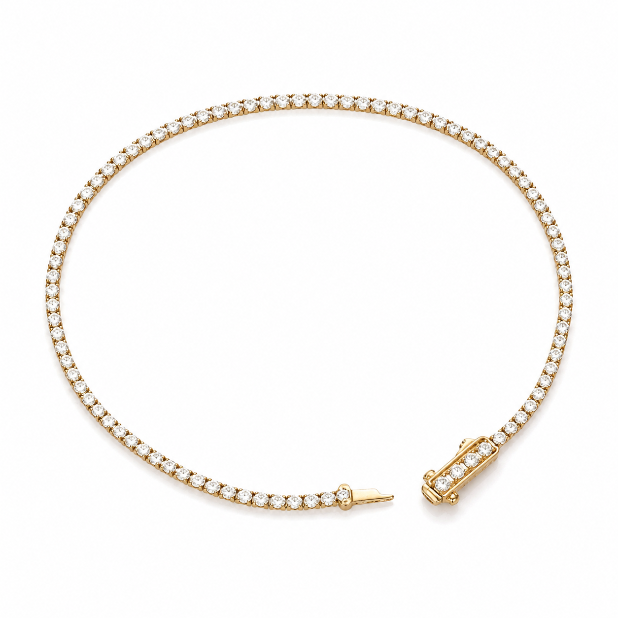 Gold bracelet with diamond accents on a white background