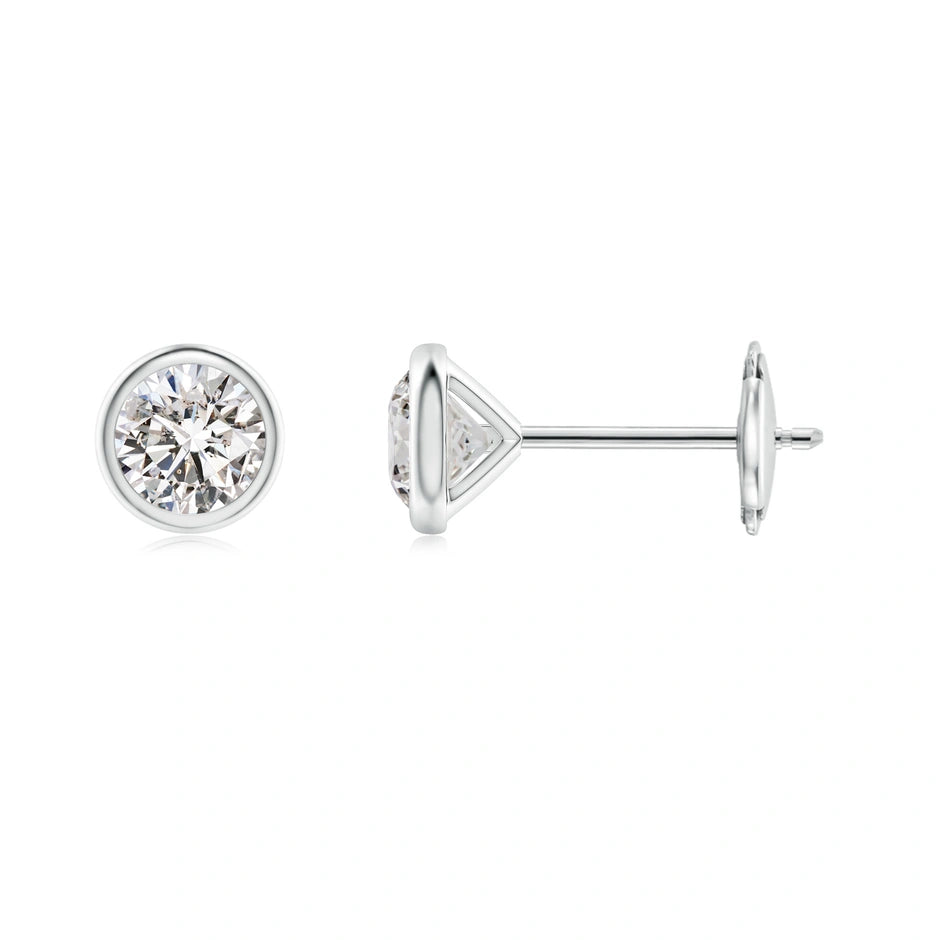 14K White Gold 1/2CT. La-Grown Diamond Bezel Set  Martini Stud Earrings