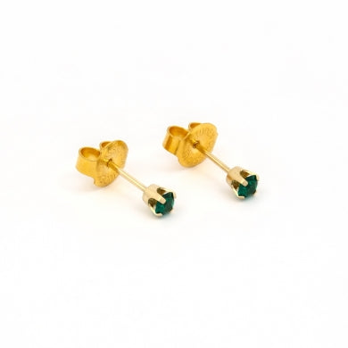 14K Yellow Gold 3mm Emerald Piercing Studs