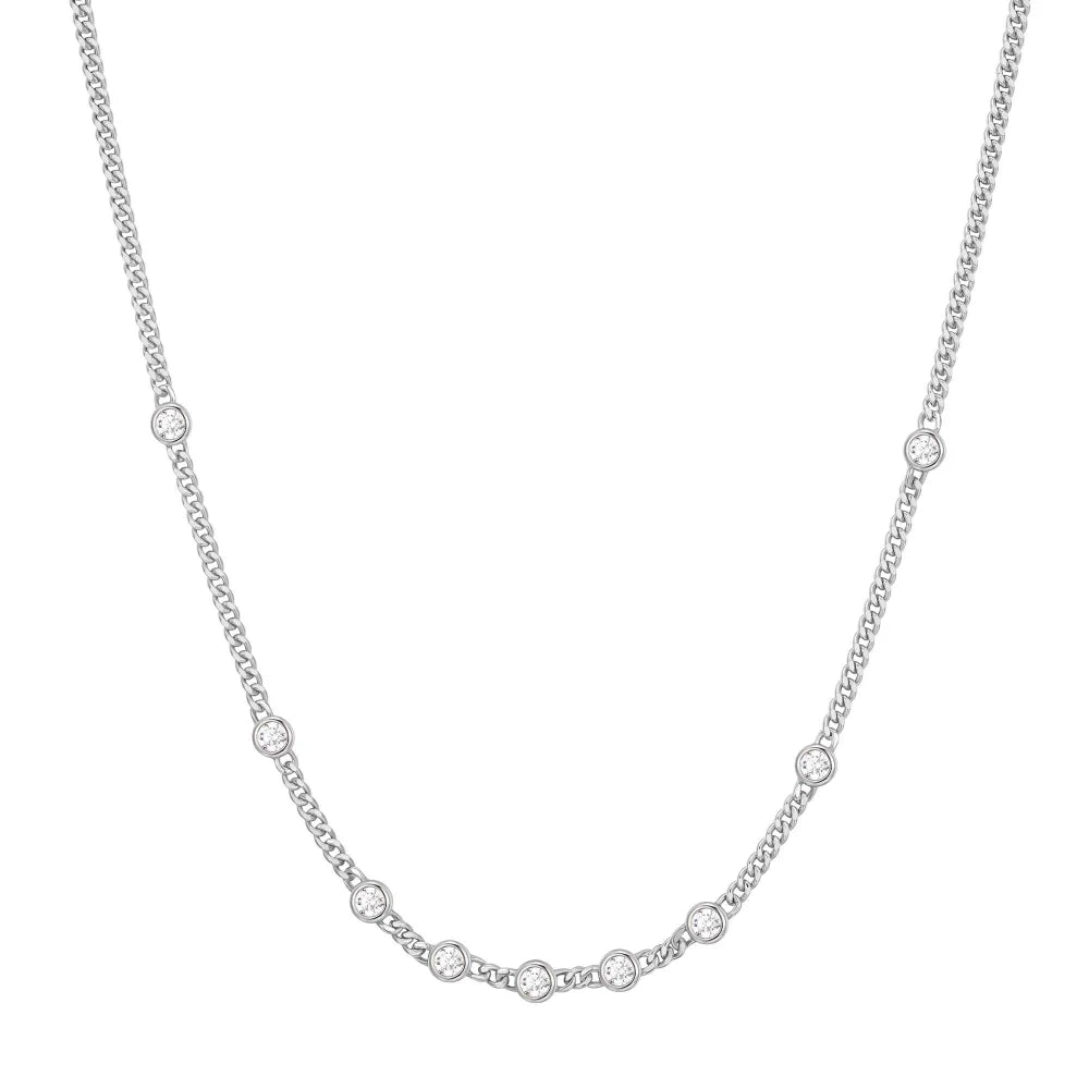 Front View Ania Haie Silver Multi Station Round Stone Chain Necklace