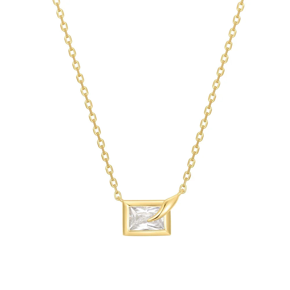 Front View Ania Haie Gold Sparkling Bezel-Set Cube Necklace
