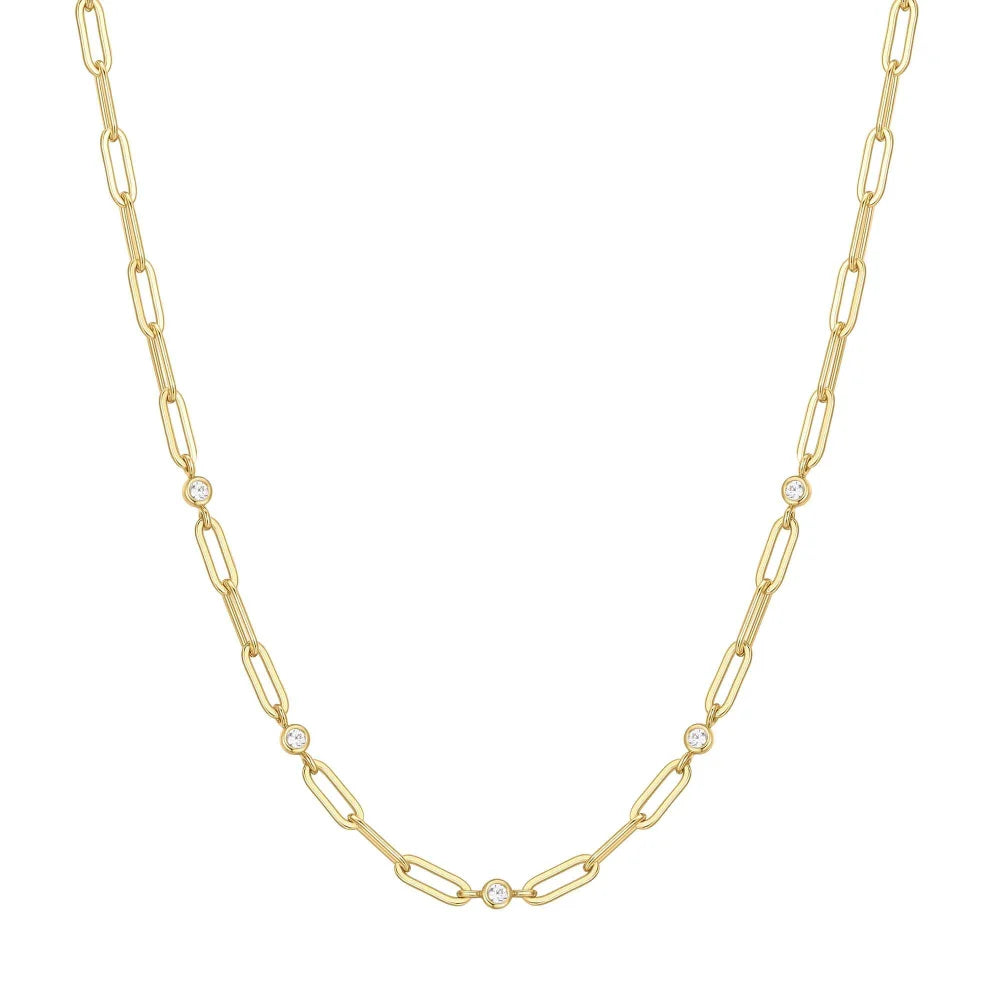 Front View Ania Haie Gold Bezel Station Paper Clip Chain Necklace