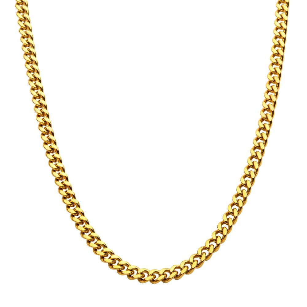 INOX 8mm 18Kt Gold IP Miami Cuban Chain Necklace 22 Inches