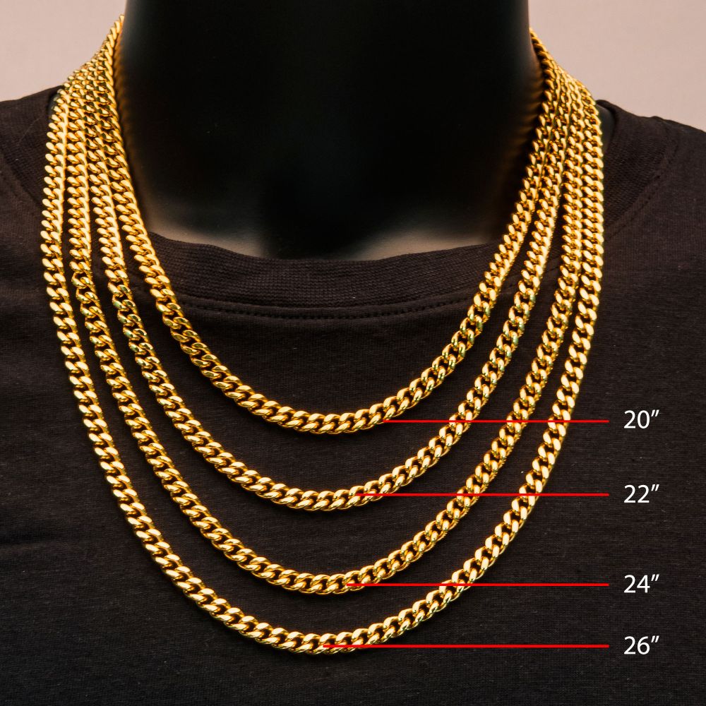 INOX 8mm 18Kt Gold IP Miami Cuban Chain Necklace 22 Inches