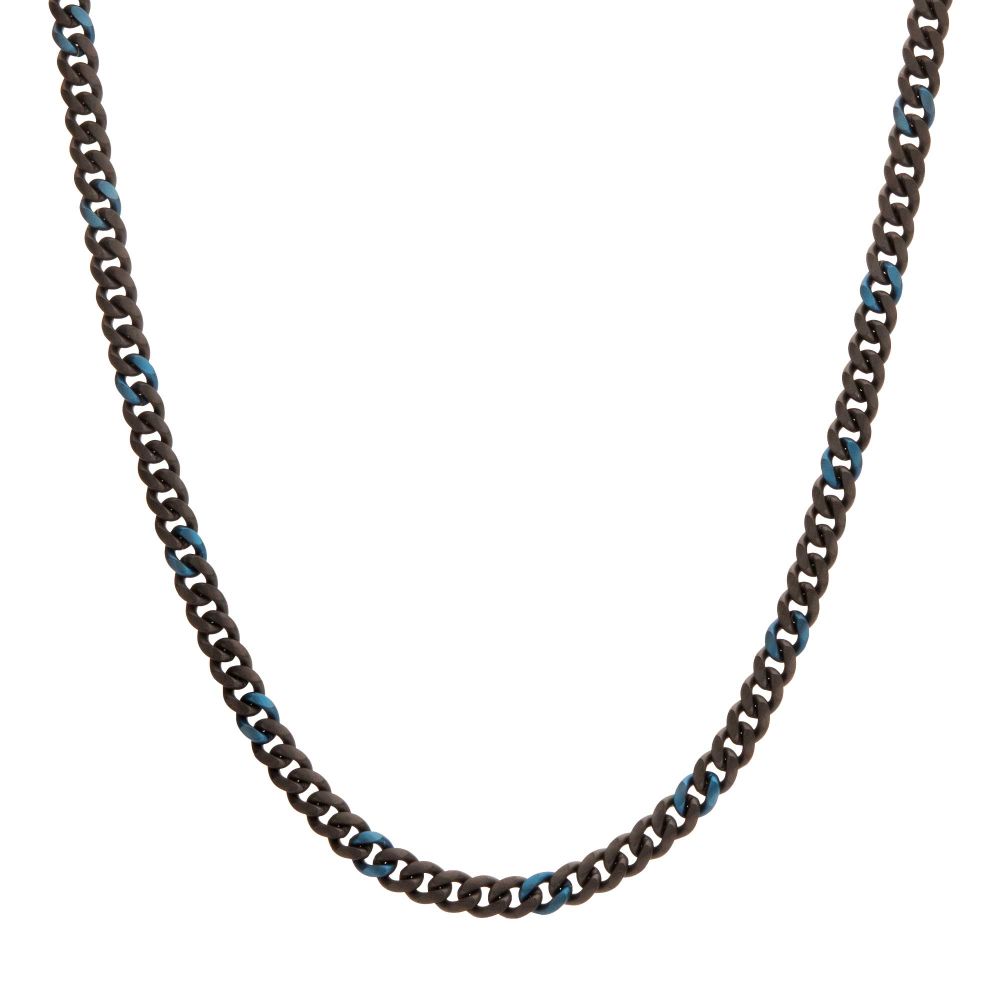 INOX Matte Black and Blue IP-Plated Steel 6MM Miami Cuban Chain 22" Necklace