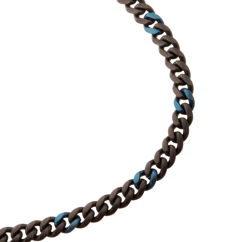 INOX Matte Black and Blue IP-Plated Steel 6MM Miami Cuban Chain 22" Necklace