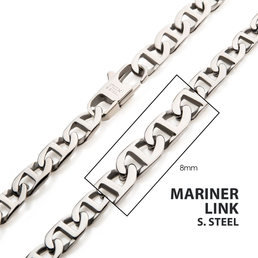 INOX Stainless Steel 8MM Mariner Link Chain 22" Necklace