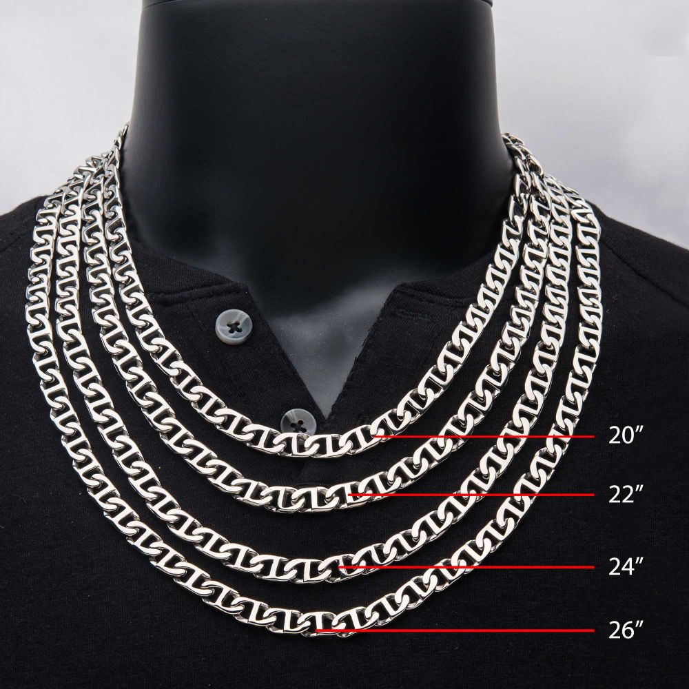 INOX Stainless Steel 8MM Mariner Link Chain 22" Necklace
