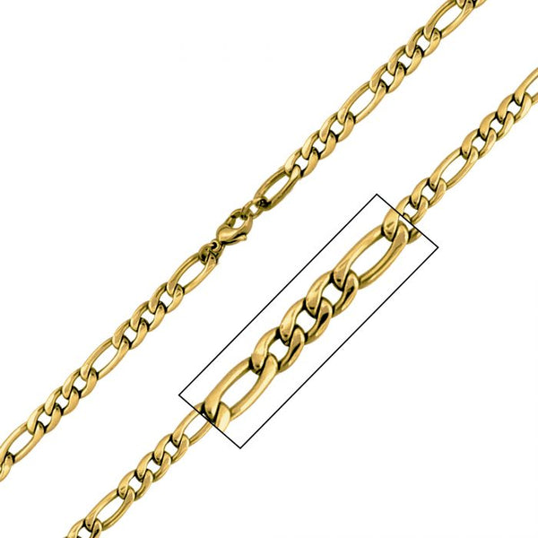 INOX Stainless Steel 18K Gold Plated 24" Figaro Chain