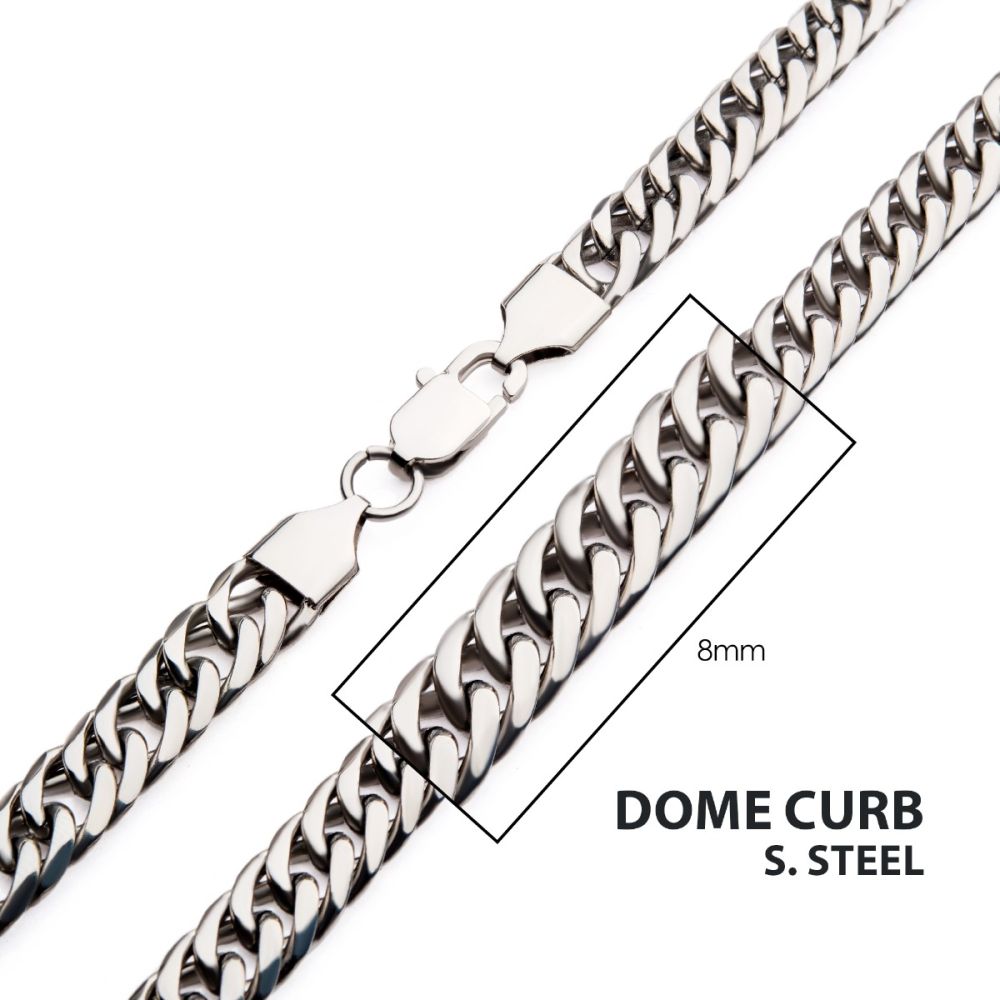 INOX 8mm Steel Dome Curb Chain Necklace