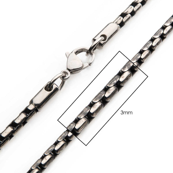 Inox 3mm Oxidized Steel Boston Link Chain Necklace-24 inch