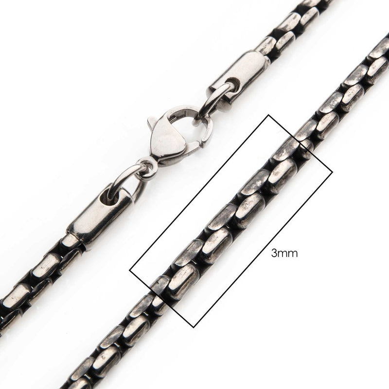 Inox  3mm Oxidized Steel Boston Link Chain Necklace