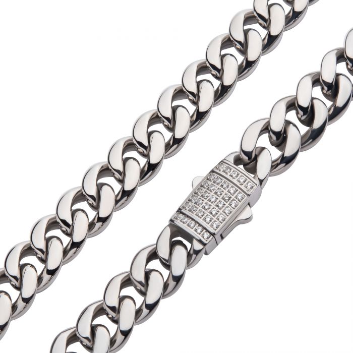 INOX Stainless Steel 22" Miami Cuban Chain with CZ Clasp