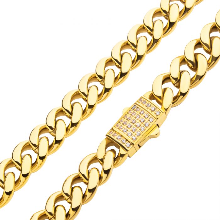 INOX Stainless Steel 8mm 18K Gold Plated  22" Miami Cuban Chain