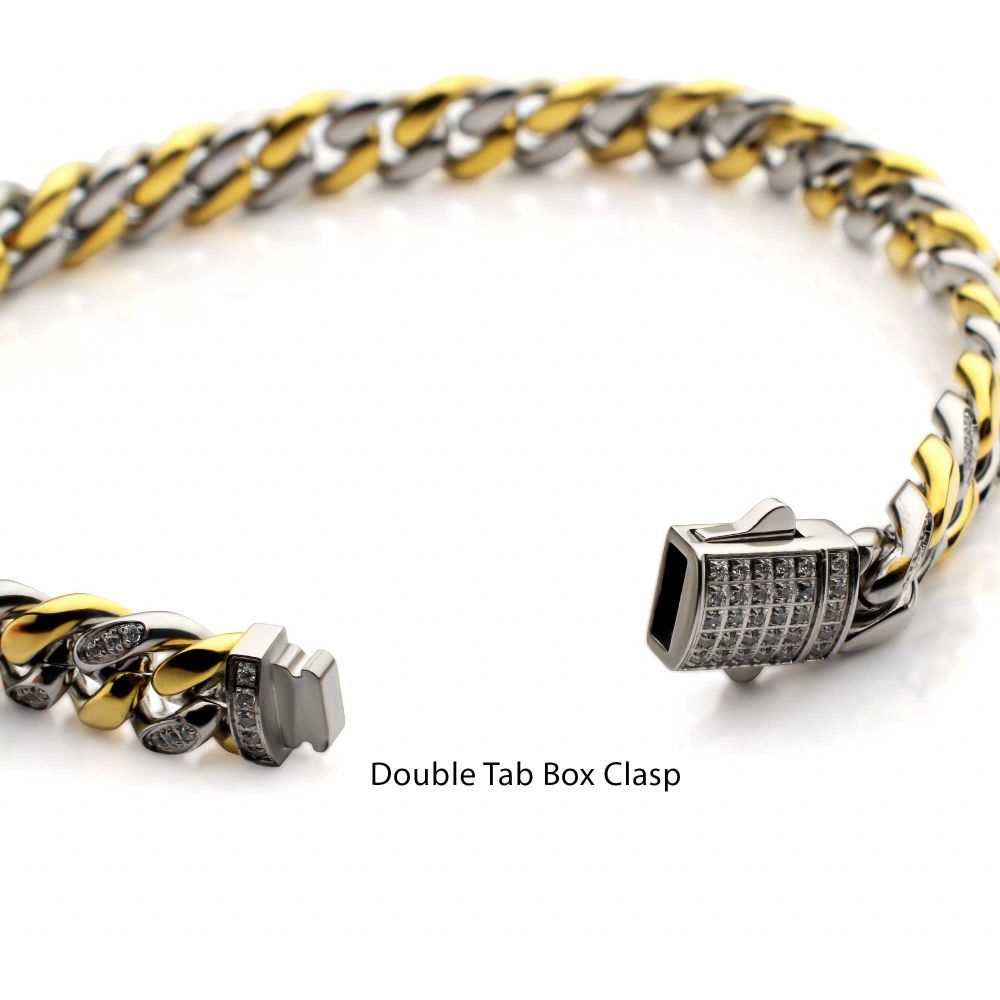 INOX Two Tone 8mm IP-Gold-Plated Stainless Steel Miami Cuban Chain CZ Bracelet