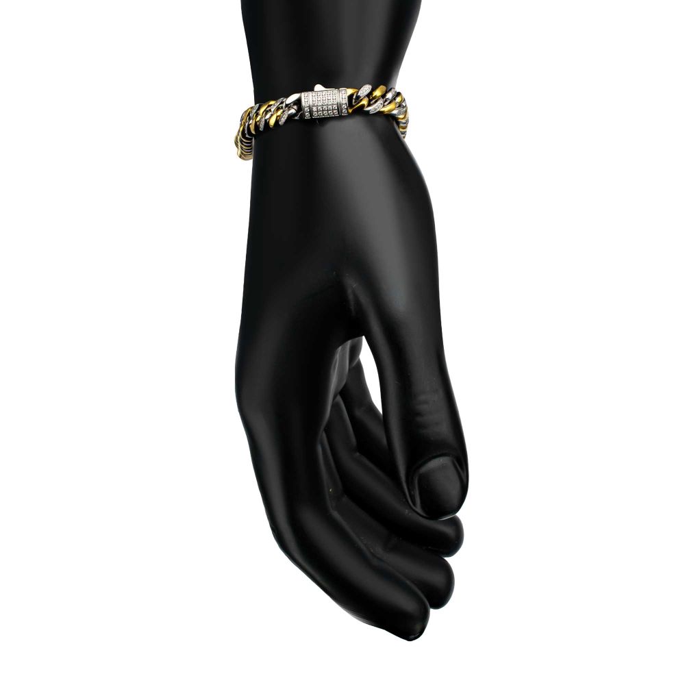 INOX Two Tone 8mm IP-Gold-Plated Stainless Steel Miami Cuban Chain CZ Bracelet
