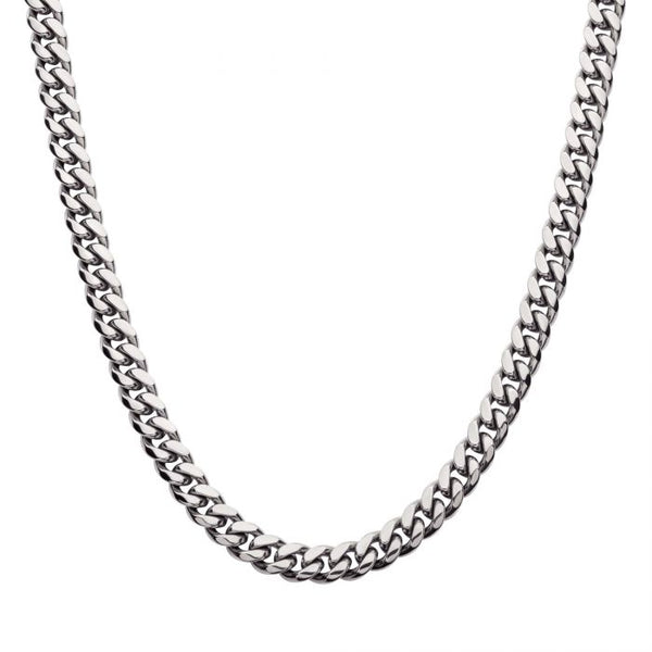 INOX Stainless Steel 24" Miami Cuban Chain Necklace with CZ Double Tab Box Clasp