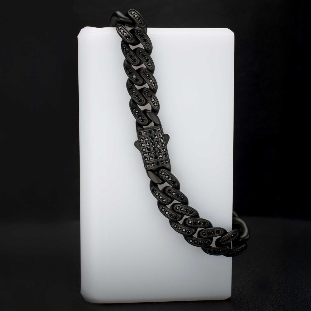 Alternate View INOX 12mm Matte Black Cuban Bracelet with CNC-set Black Spinel Stones
