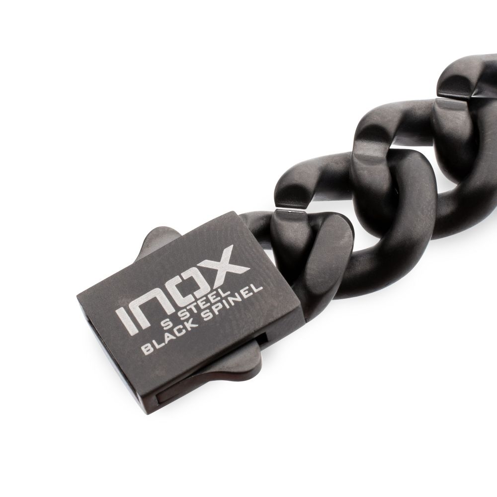 INOX 12mm Gun Metal IP-Plated Steel Miami Cuban with Black Spinel Chain 22" Necklace