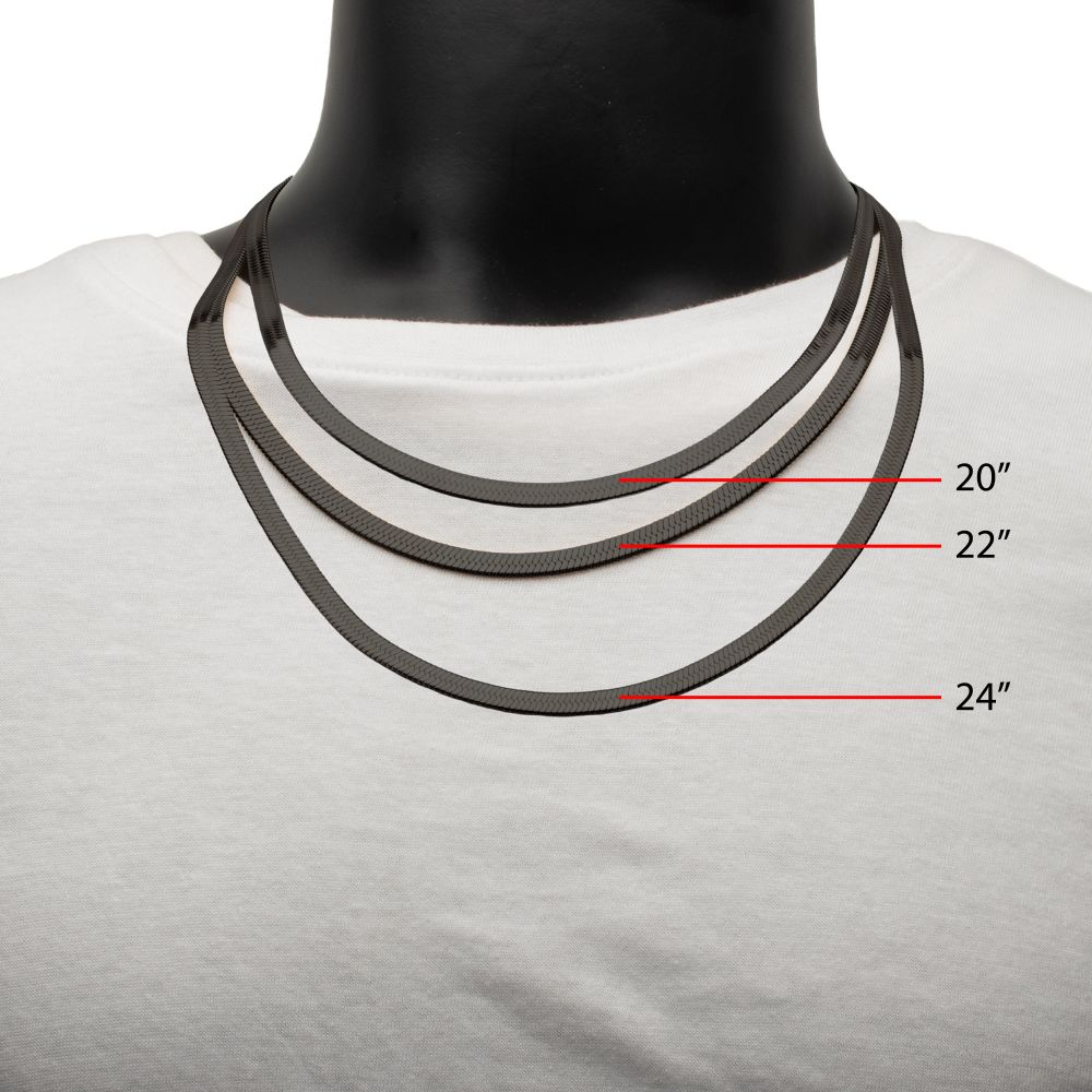 INOX Matte Black IP-Plated Stainless Steel 6MM Herringbone Chain 22" Necklace