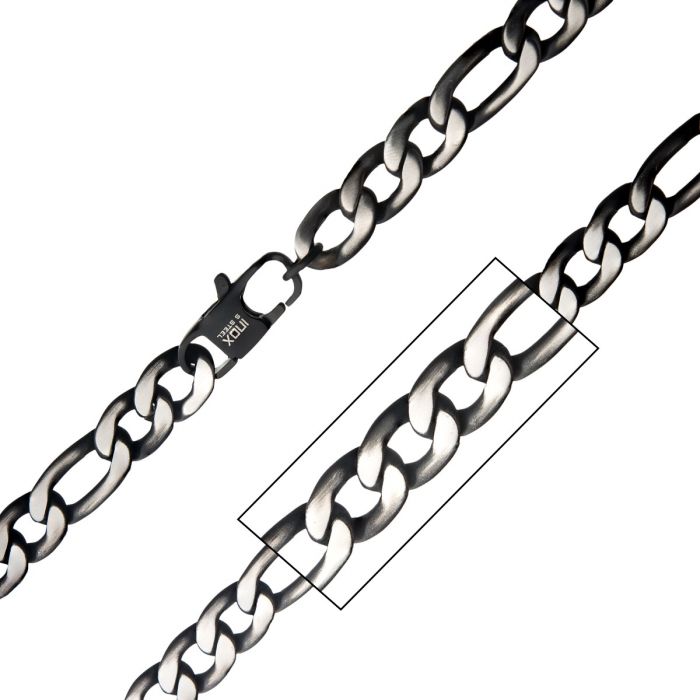 INOX Stainless Steel Black IP 24" Figaro Chain