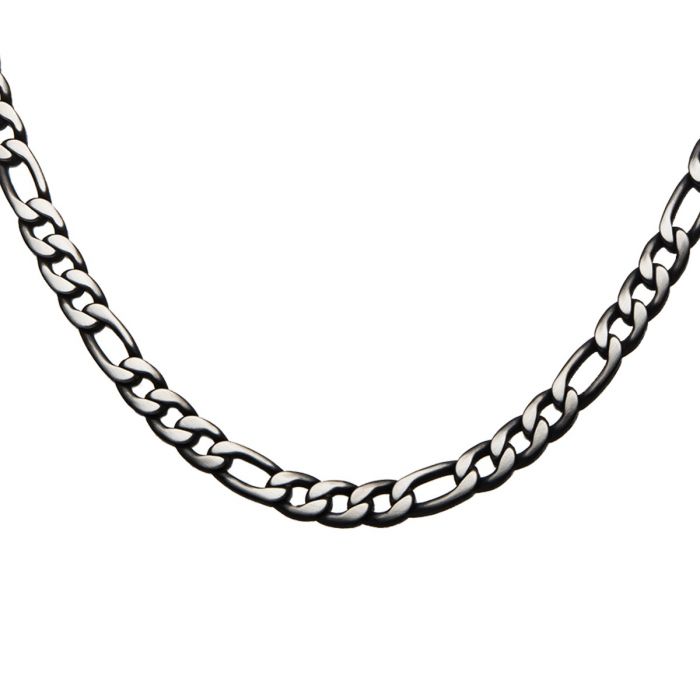 INOX Stainless Steel Black IP 24" Figaro Chain