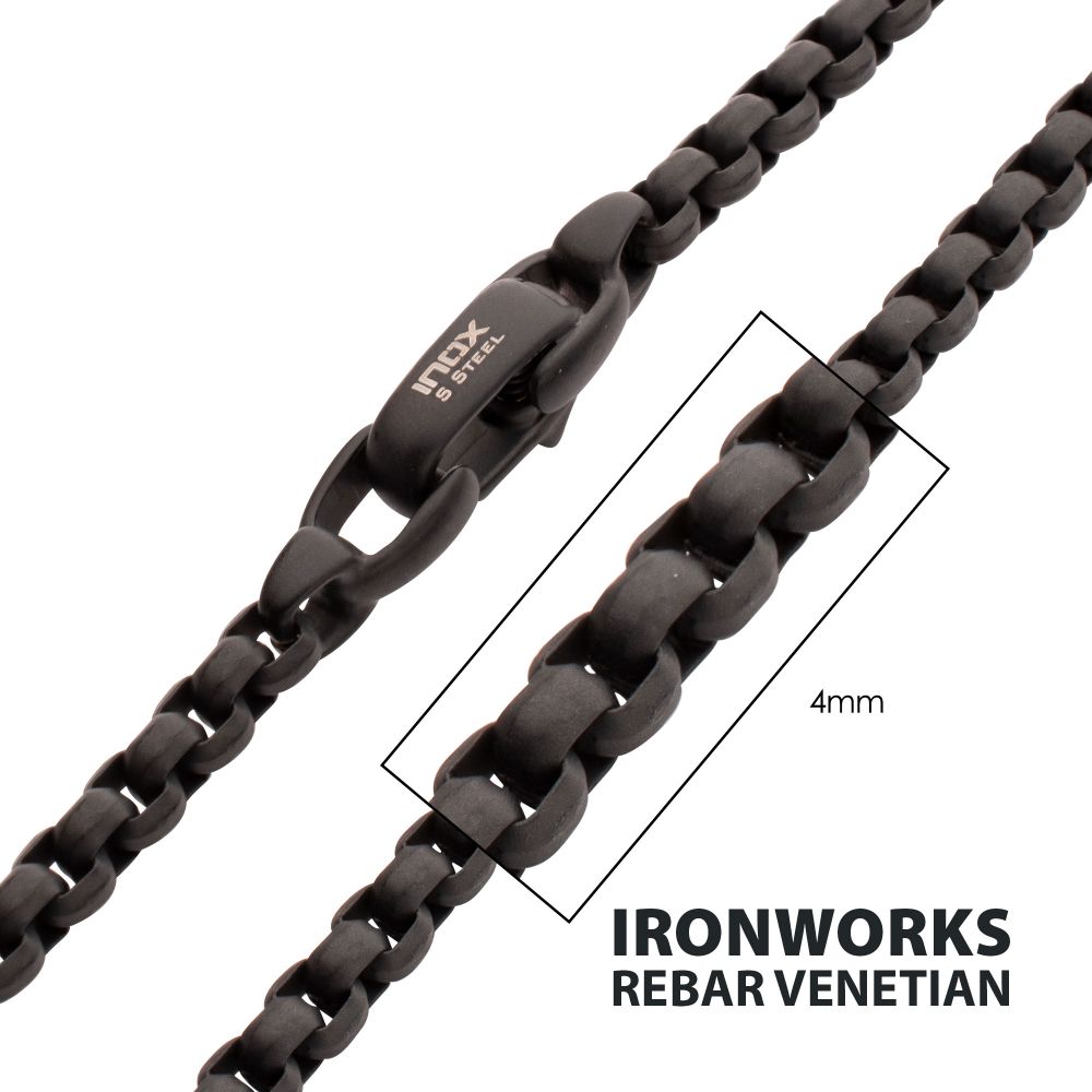 Clasp View INOX 4mm Matte Finish Black IP Stainless Steel Bold Box Chain Necklace