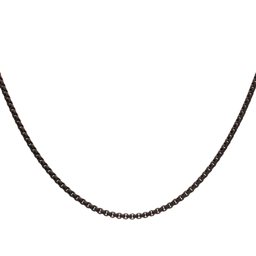 Front View INOX 4mm Matte Finish Black IP Stainless Steel Bold Box Chain Necklace