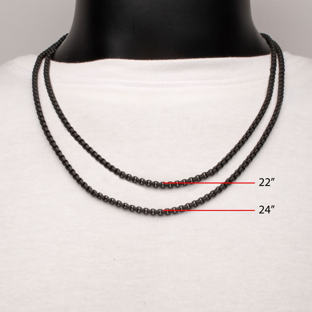 Model View INOX 4mm Matte Finish Black IP Stainless Steel Bold Box Chain Necklace