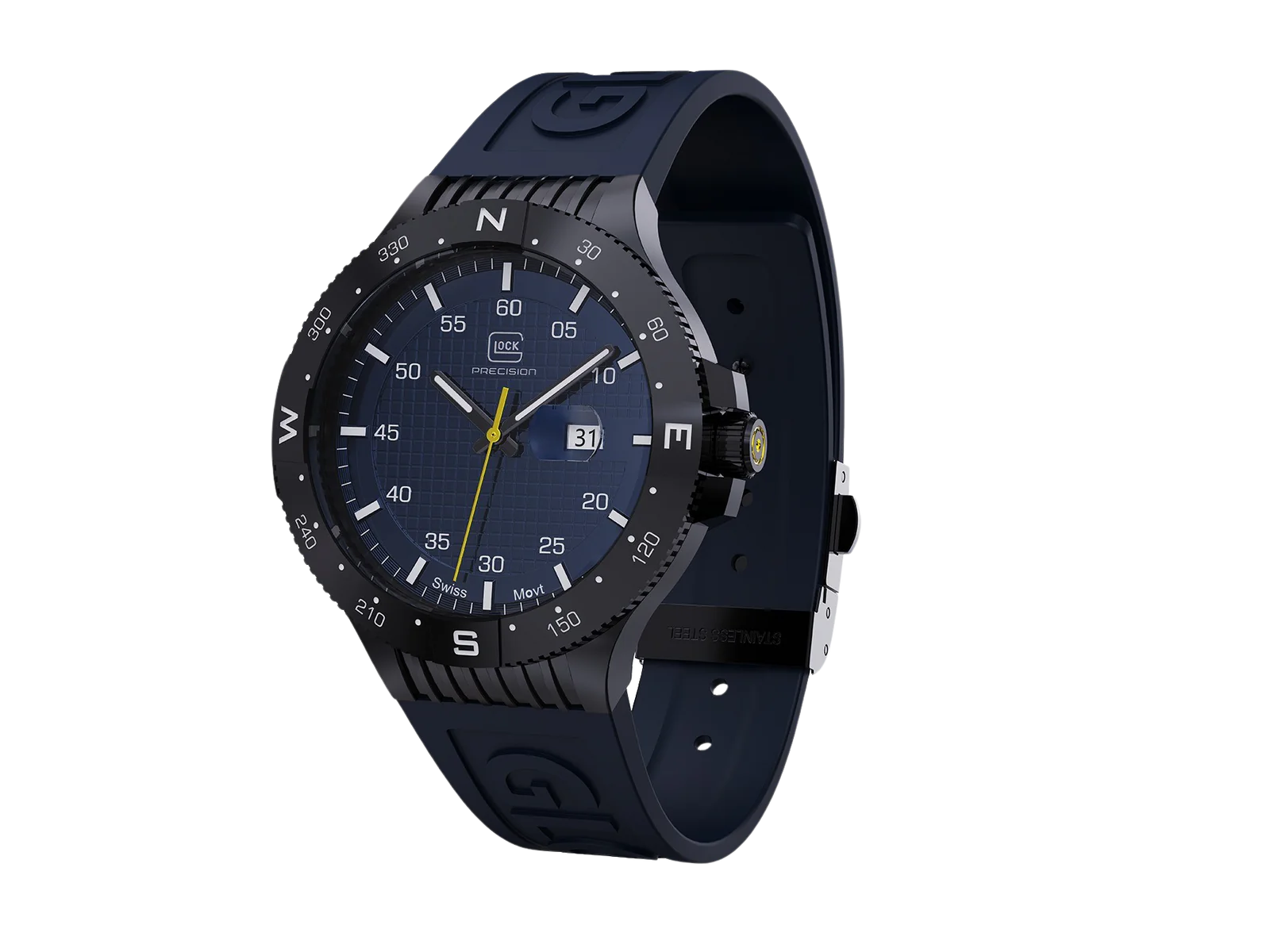 Gunmetal Stainless Steel With Blue Silicone Band Glock Watch