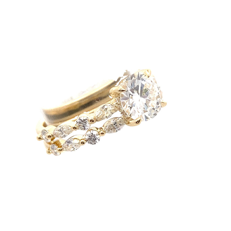 14K Yellow Gold 1-1/2CT. Round Lab-Grown Diamond Marquise & Round Accented Engagment Ring & Wedding Band Set