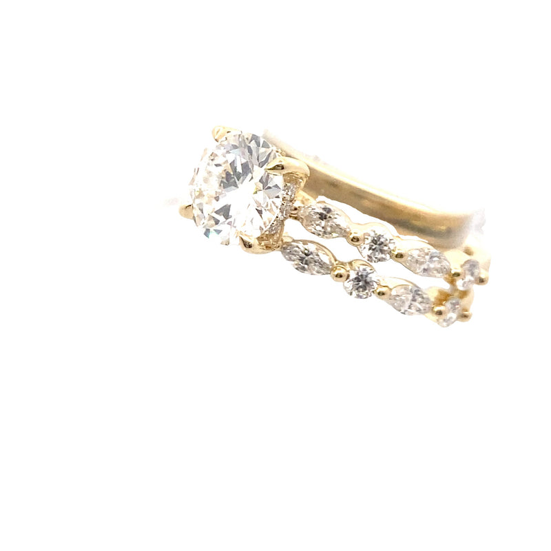 14K Yellow Gold 1-1/2CT. Round Lab-Grown Diamond Marquise & Round Accented Engagment Ring & Wedding Band Set