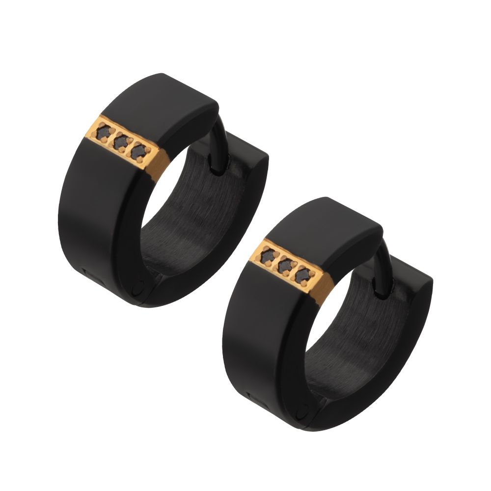 INOX Black IP Steel Matte Finish Kraken Huggie Earrings with 1mm Geniune Black Sapphire Gem