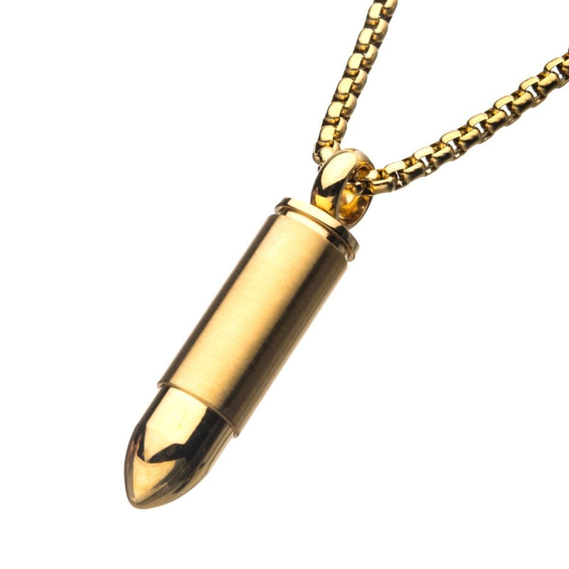 INOX Stainless Steel & Gold IP Memorial Bullet Pendant with Gold IP Chain