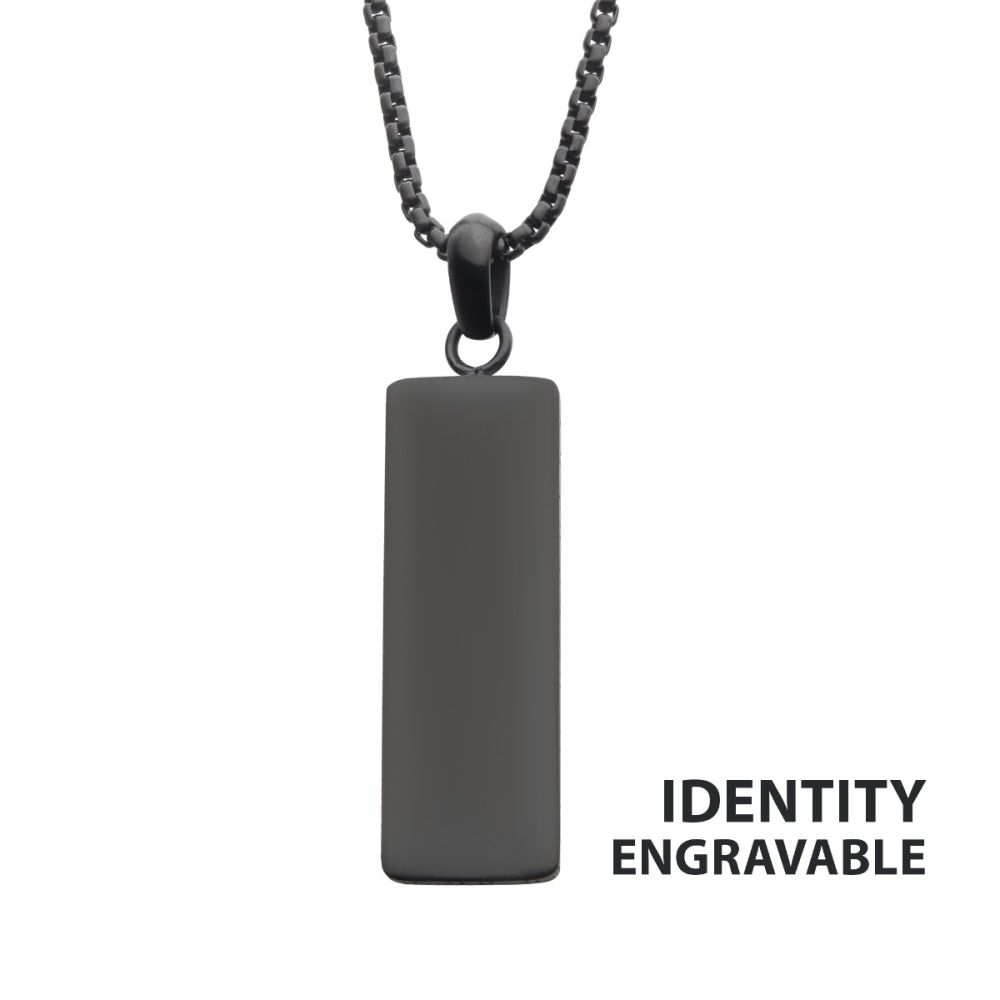 INOX Matte Black IP Engravable Drop Pendant with Round Box Chain