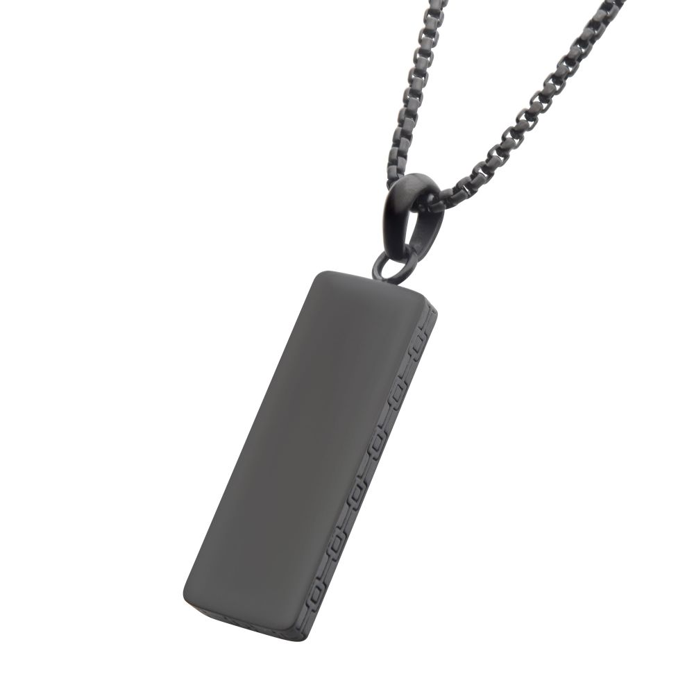 INOX Matte Black IP Engravable Drop Pendant with Round Box Chain