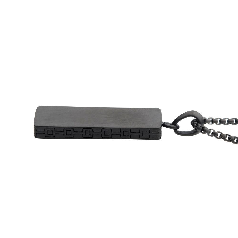 INOX Matte Black IP Engravable Drop Pendant with Round Box Chain